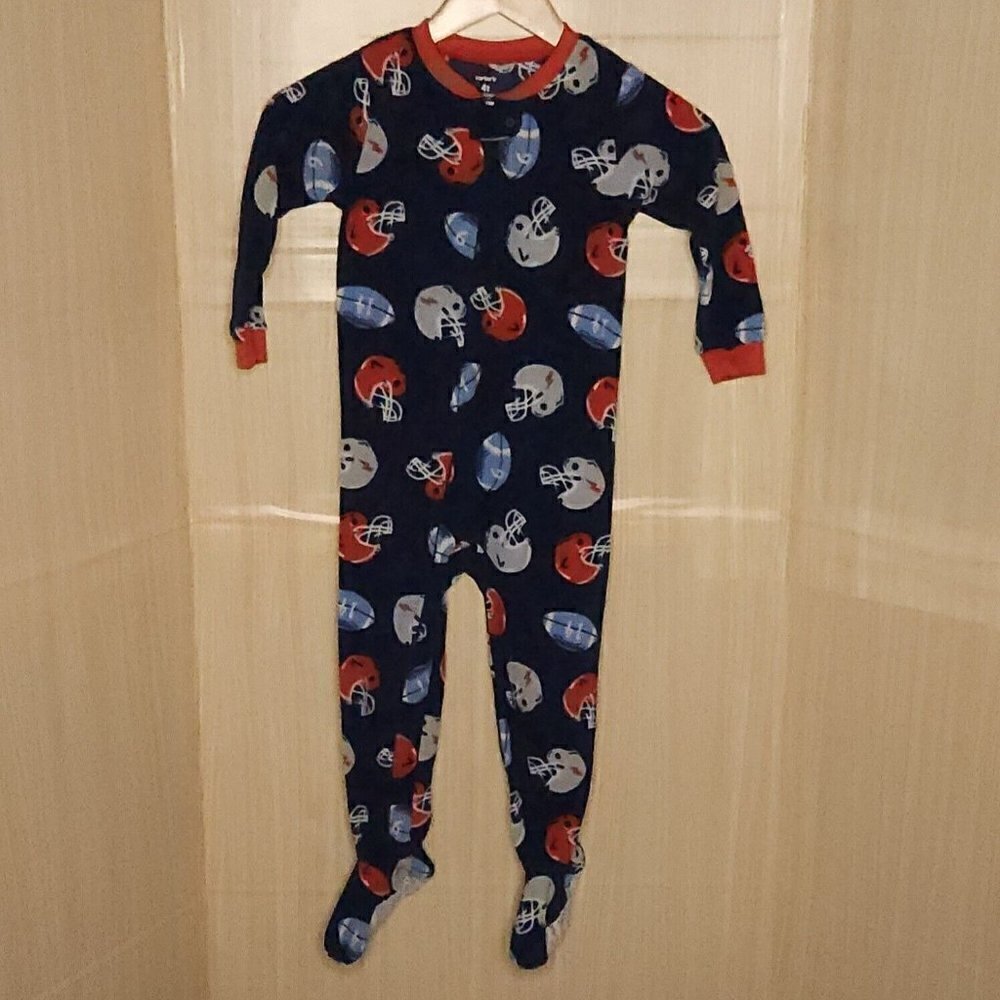 Carter's Toddler Boys Blue Football Fleece Footie Pajamas 4T